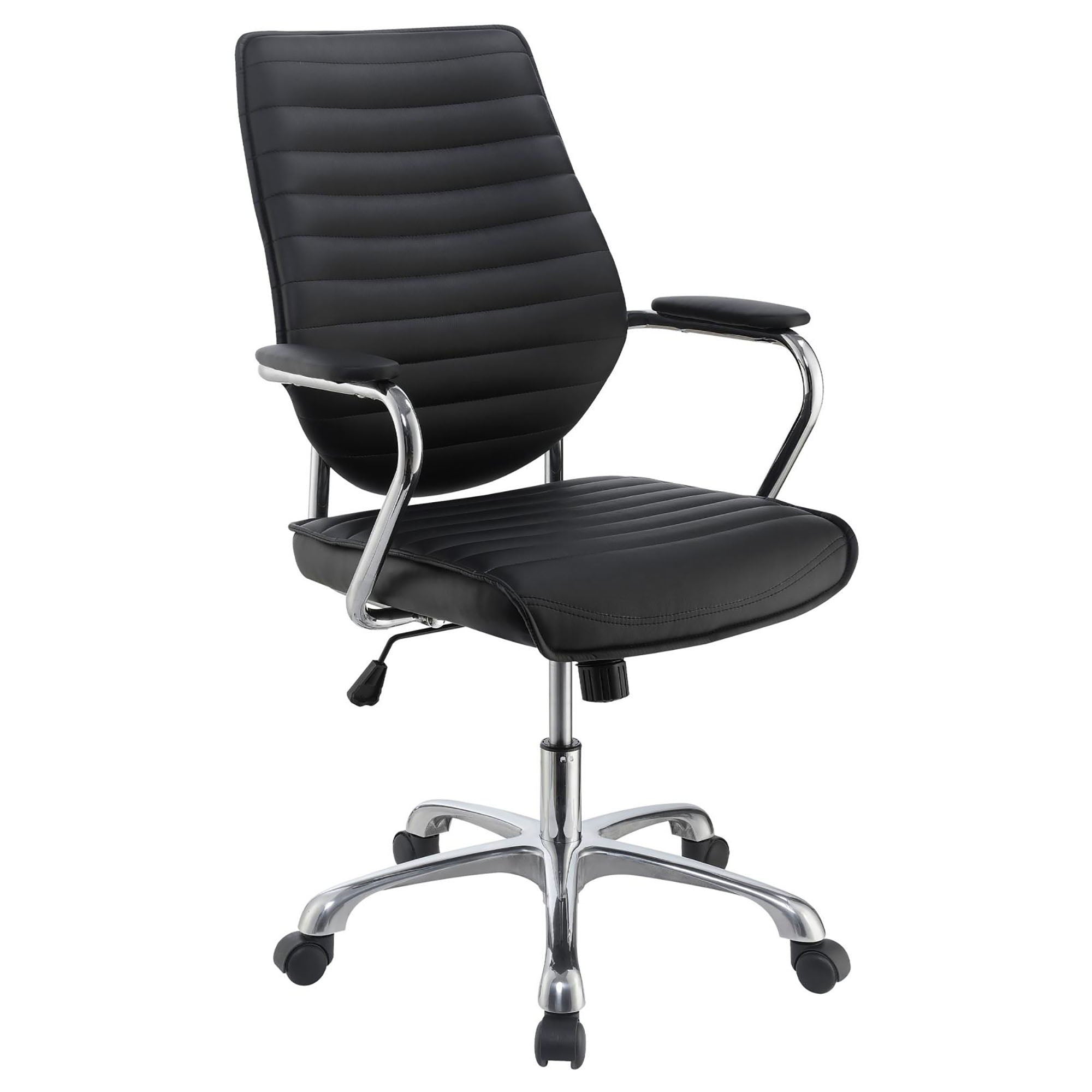 Height Adjustable Swivel Office Chair With Padded Seat And Armrests - Black