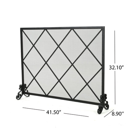 Minimalist Single Panel Iron Fireplace Screen With Diamond Design