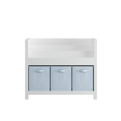 Bookshelf With 3 Tier Front Facing Storage And 3 Bins, Toddler Bookcase For Playroom - White