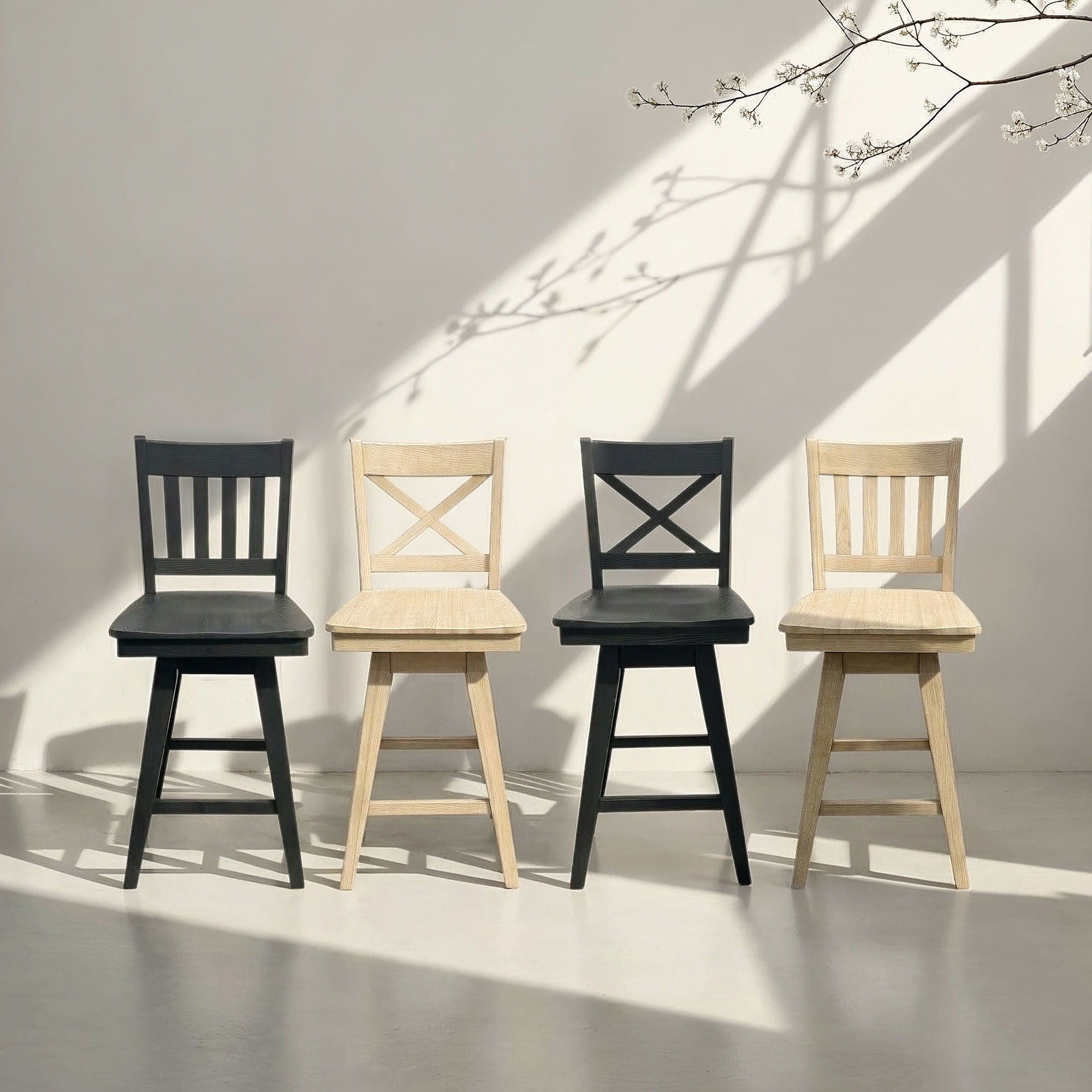 Wooden Barstool With Slat Back