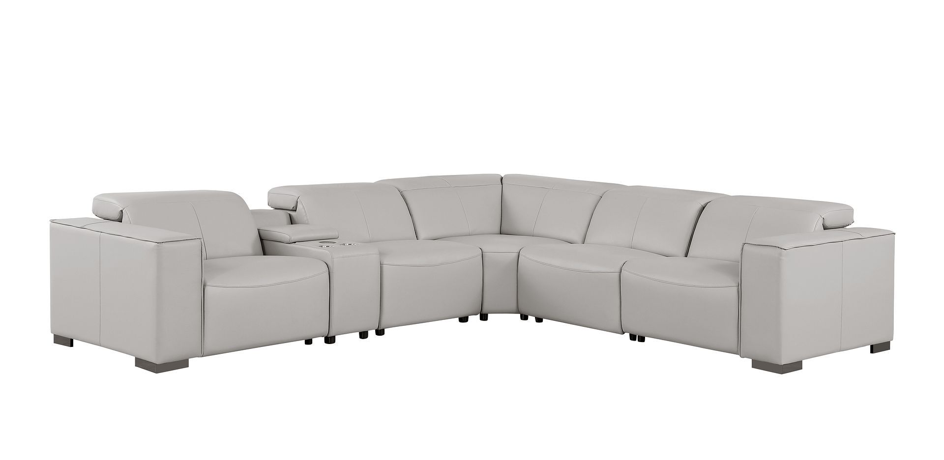 1208 - 6-Piece L-Shaped Leather Reclining Sectional With 3 Power Recliners