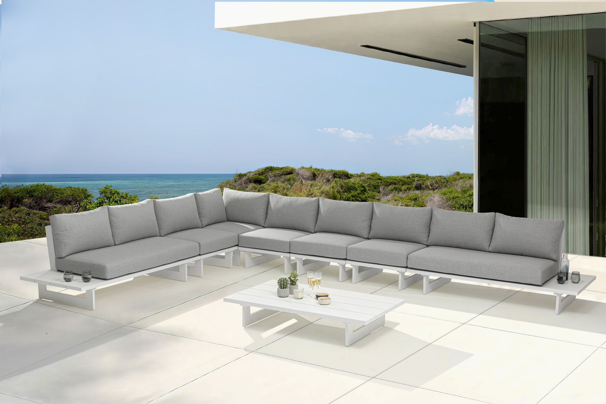 Maldives - 7 Piece Water Resistant Outdoor Patio Modular Sectional With White Base