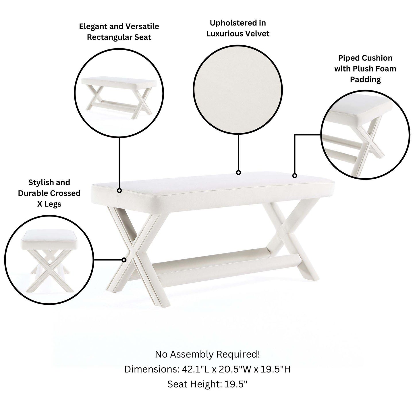 Abigail - Accent Bench With Piped Cushion