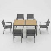 7 Piece Gray Patio Dining Set With Hdps Table And Textilene Chairs For Outdoor Use, Metal Furniture