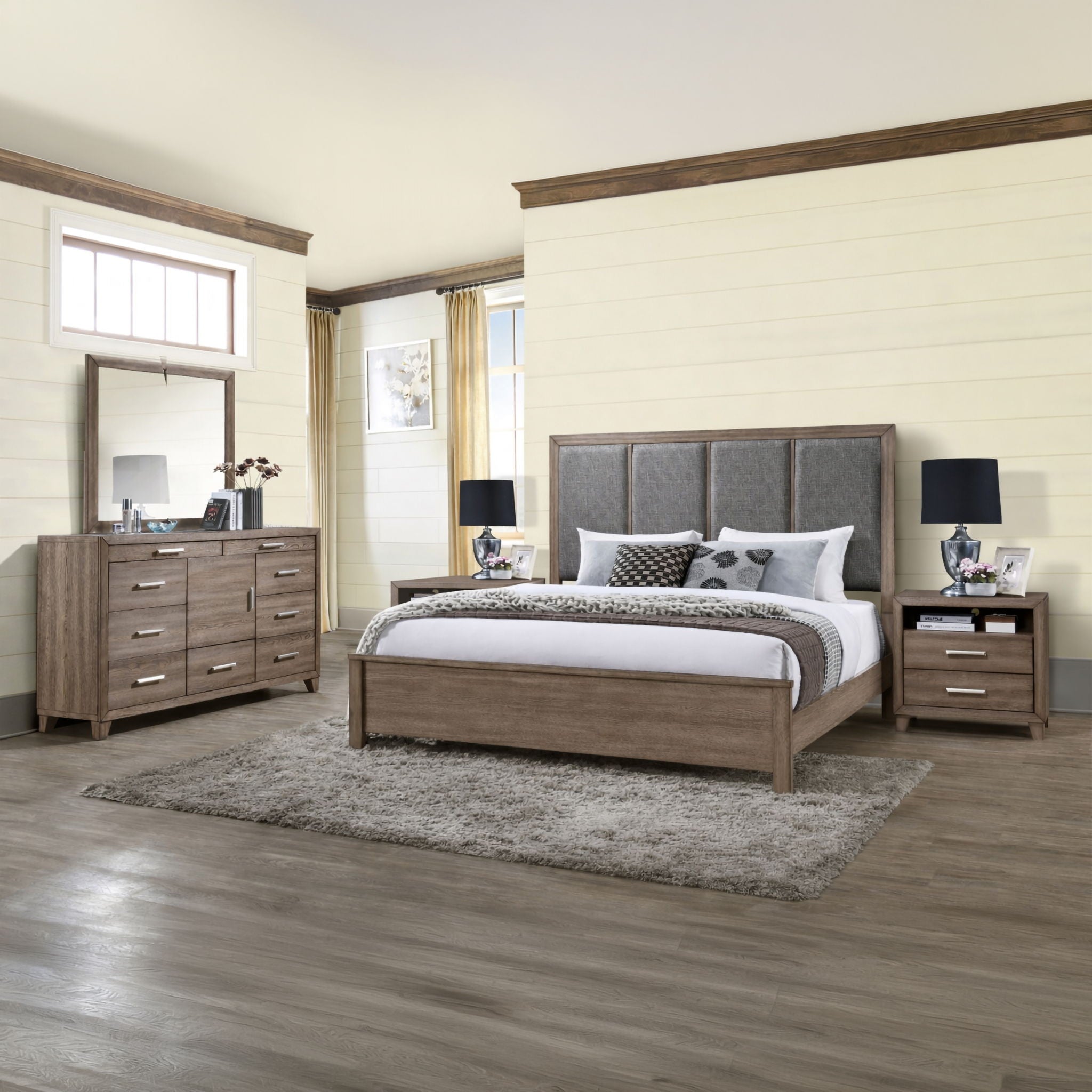 Harrisburg - 6/6 Eastern King 5 Piece Bedroom Set (Bed, Dresser, Mirror, 2 Nightstands) - Dark Gray