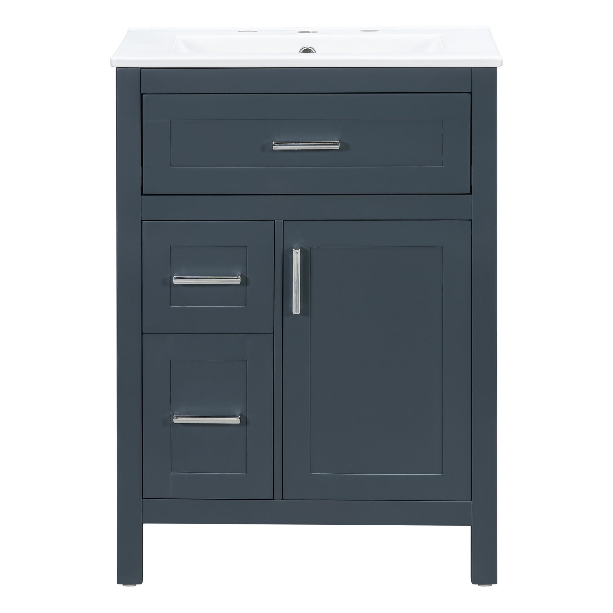 Modern Bathroom Vanity With Sink, Flip Drawer & 2 Drawers, Soft Close Hinges, Adjustable Shelf