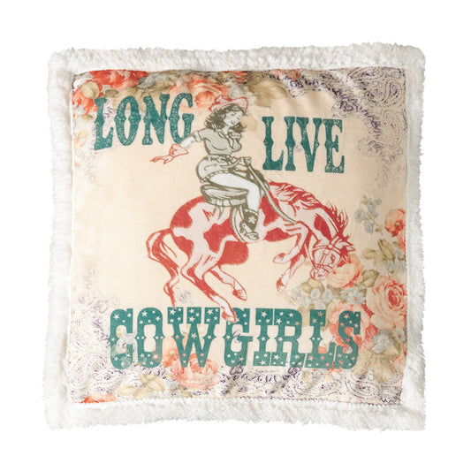 Campfire - Long Live Cowgirls Campfire Sherpa Pillow - Multi Color
