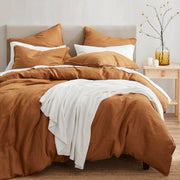 100% French Flax Linen - Queen Duvet Cover Set (Set of 3) - Caramel