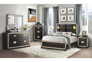 Blake - 4 Piece Full Bedroom Set (Bed With Lamps, Dresser, Mirror, Nightstand) - Black / Gold