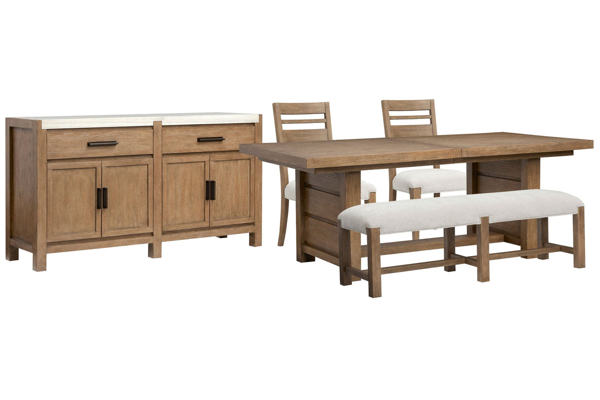 Plum Creek - 5 Piece Extendable Trestle Dining Table Set