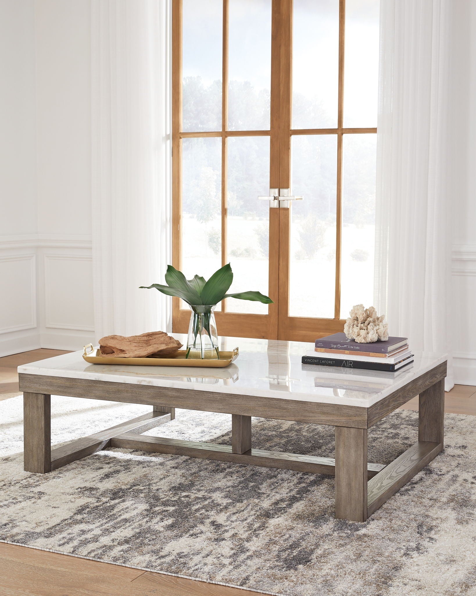Loyaska - Rectangular Cocktail Table - Brown / Ivory