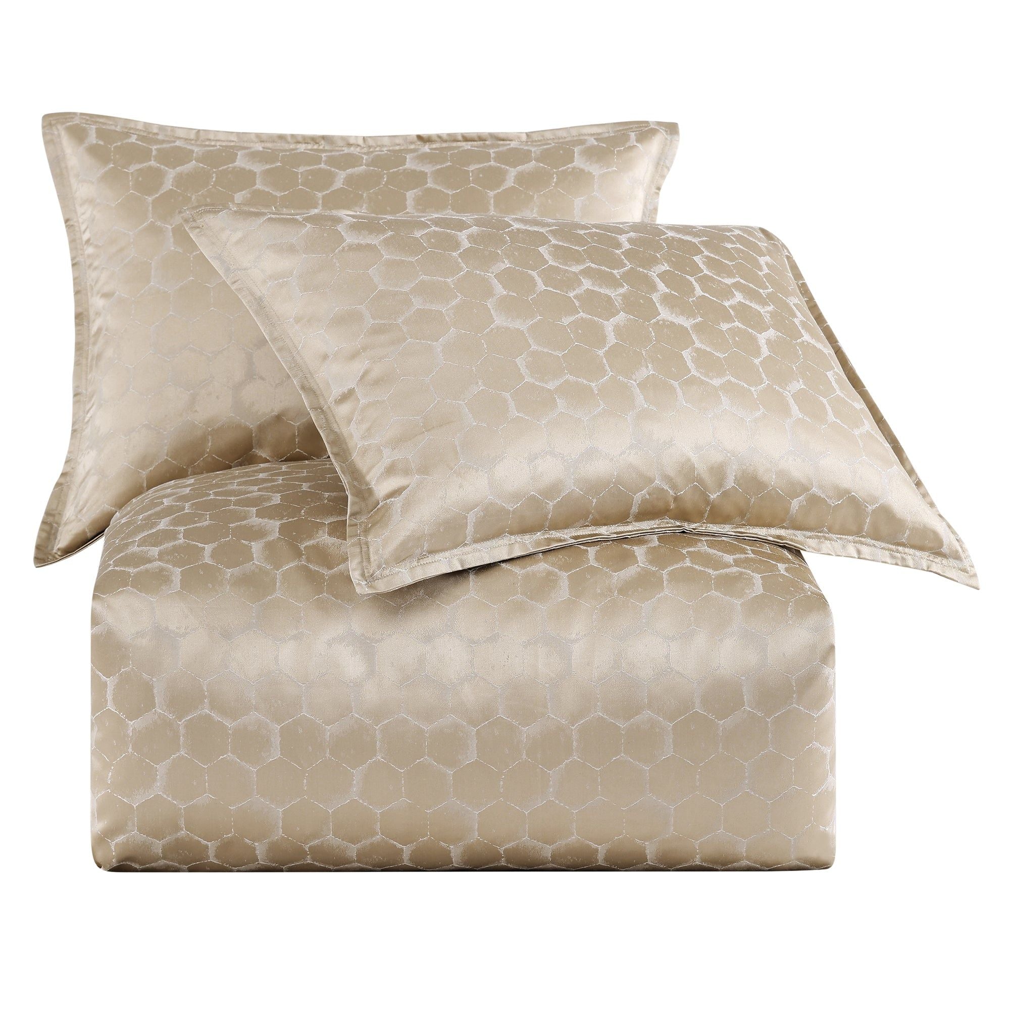 Honeycomb - King Jacquard Duvet Cover Set (Set of 3) - Light Gold