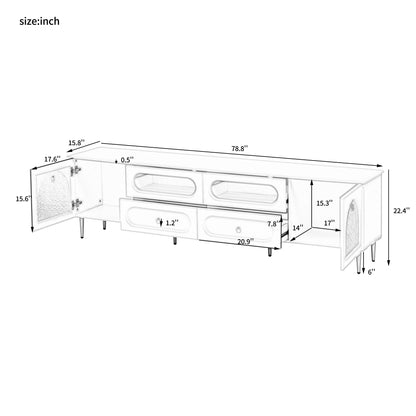 Retro TV Stand With 6 Metal Legs, 2 Cabinets, 4 Drawers And Anti-Tip Device