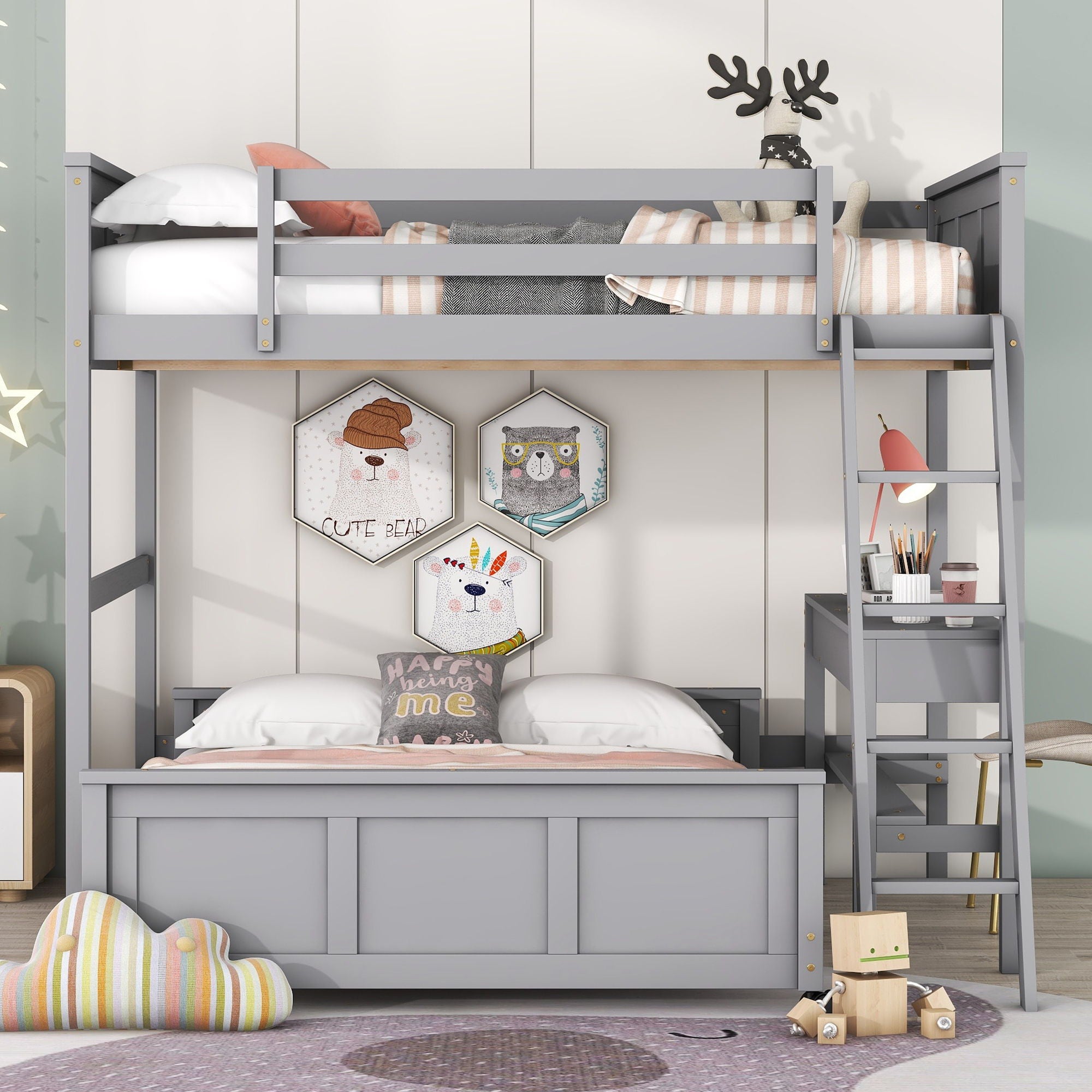 Full Over Full Bunk Bed With Desk