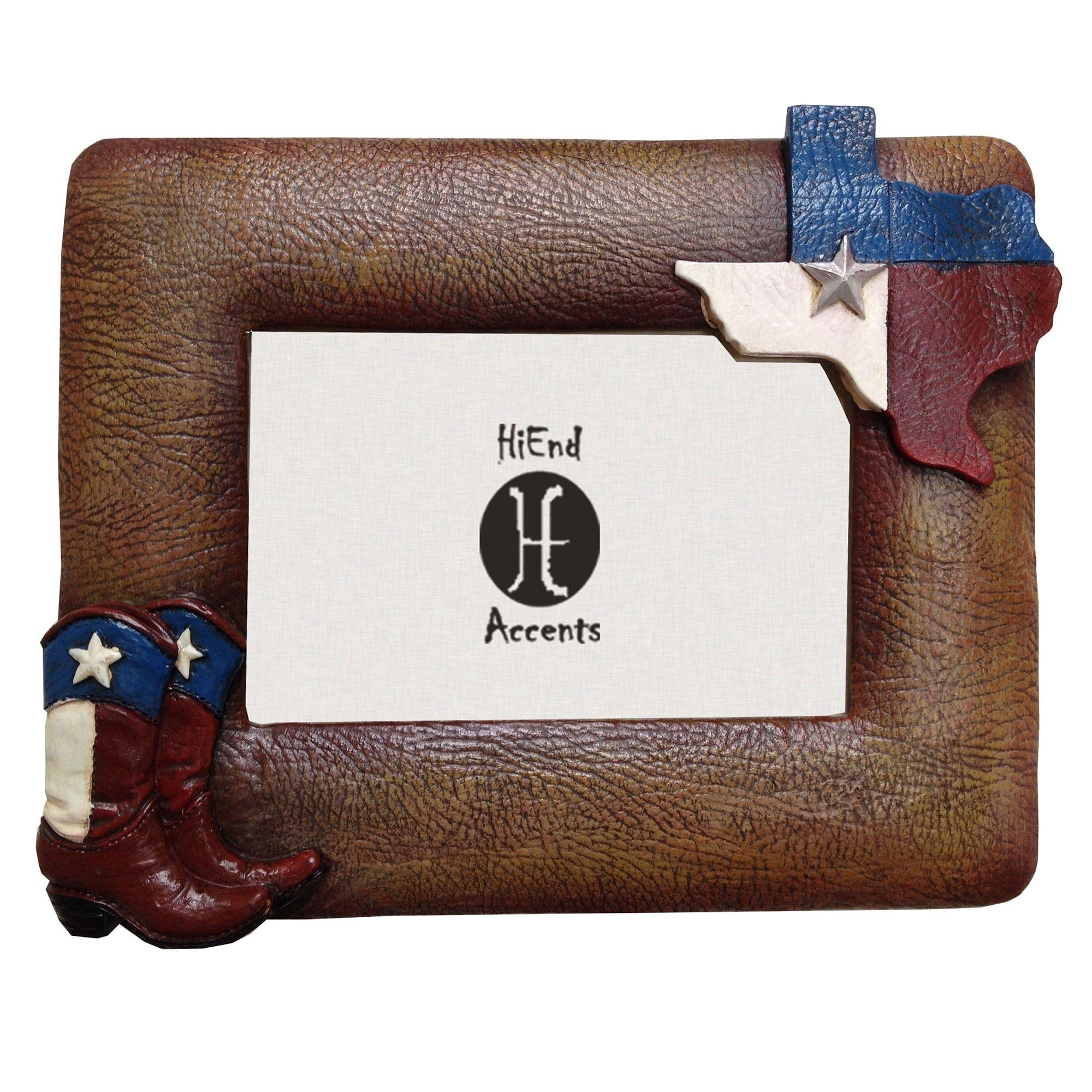 Texas Themed - 4" x 6" Texas Flag & Boots Picture Frame 4 Per Carton - Brown