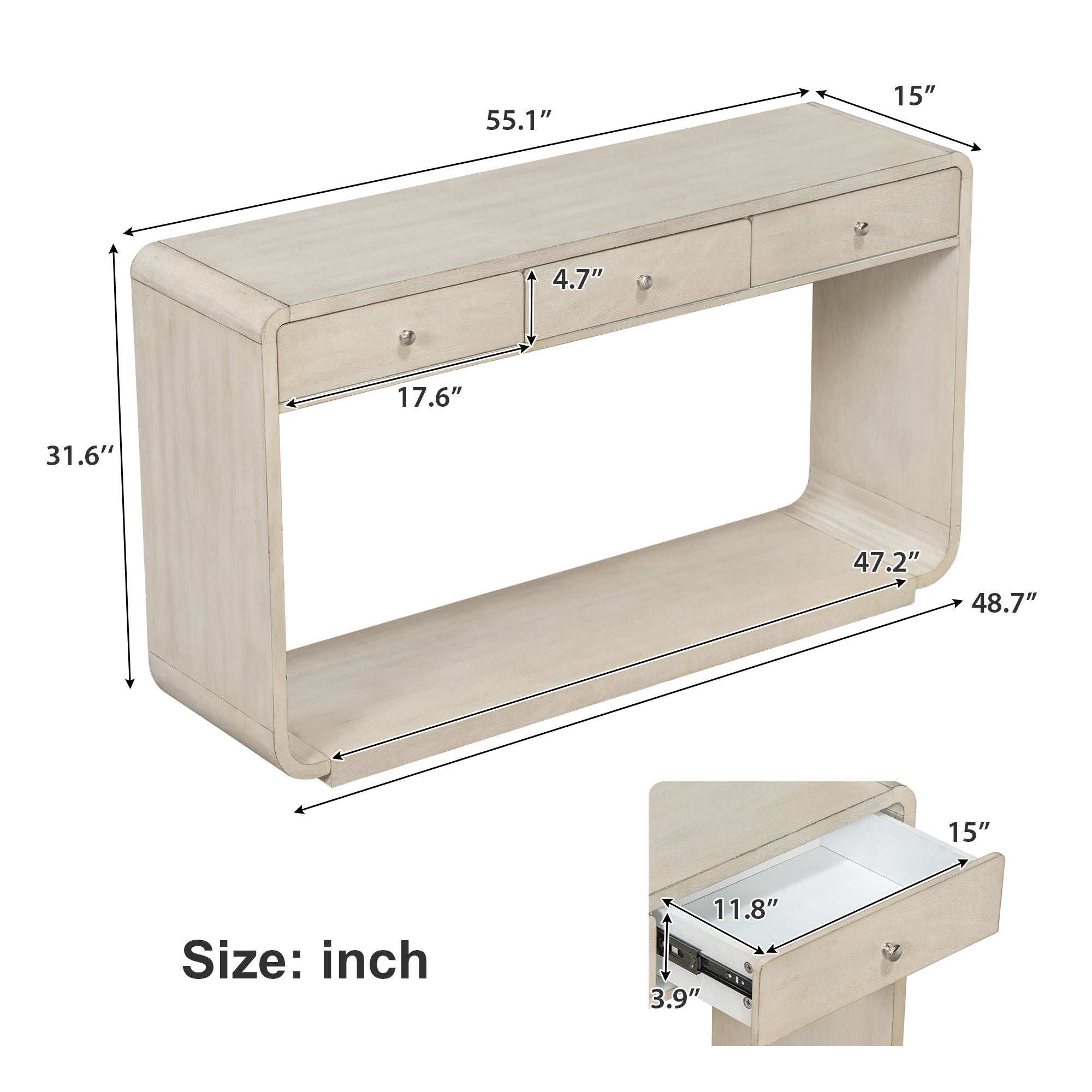 onsole Table With 3 Drawers And Display Shelf