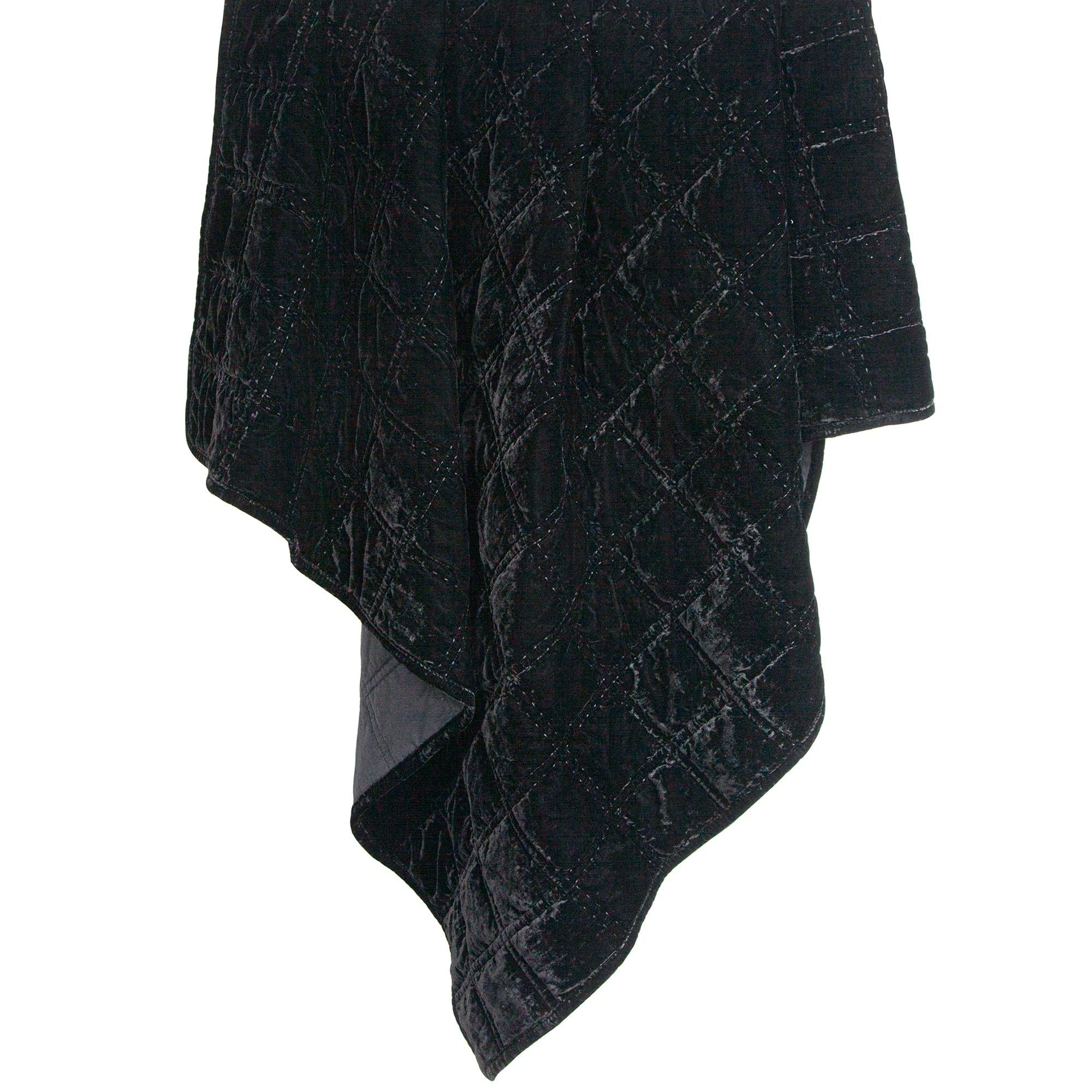Stella - Faux Silk Velvet Double Box Stitch Throw - Black