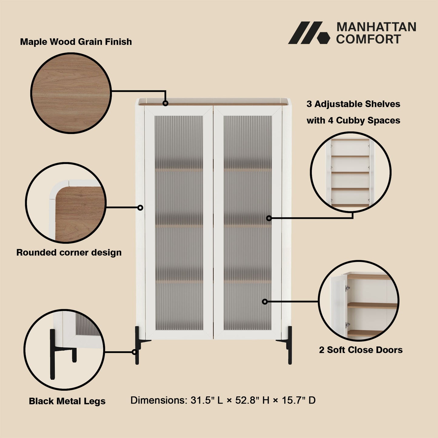 Abbey - Bookcase Cabinet With 4 Adjustable Shelves