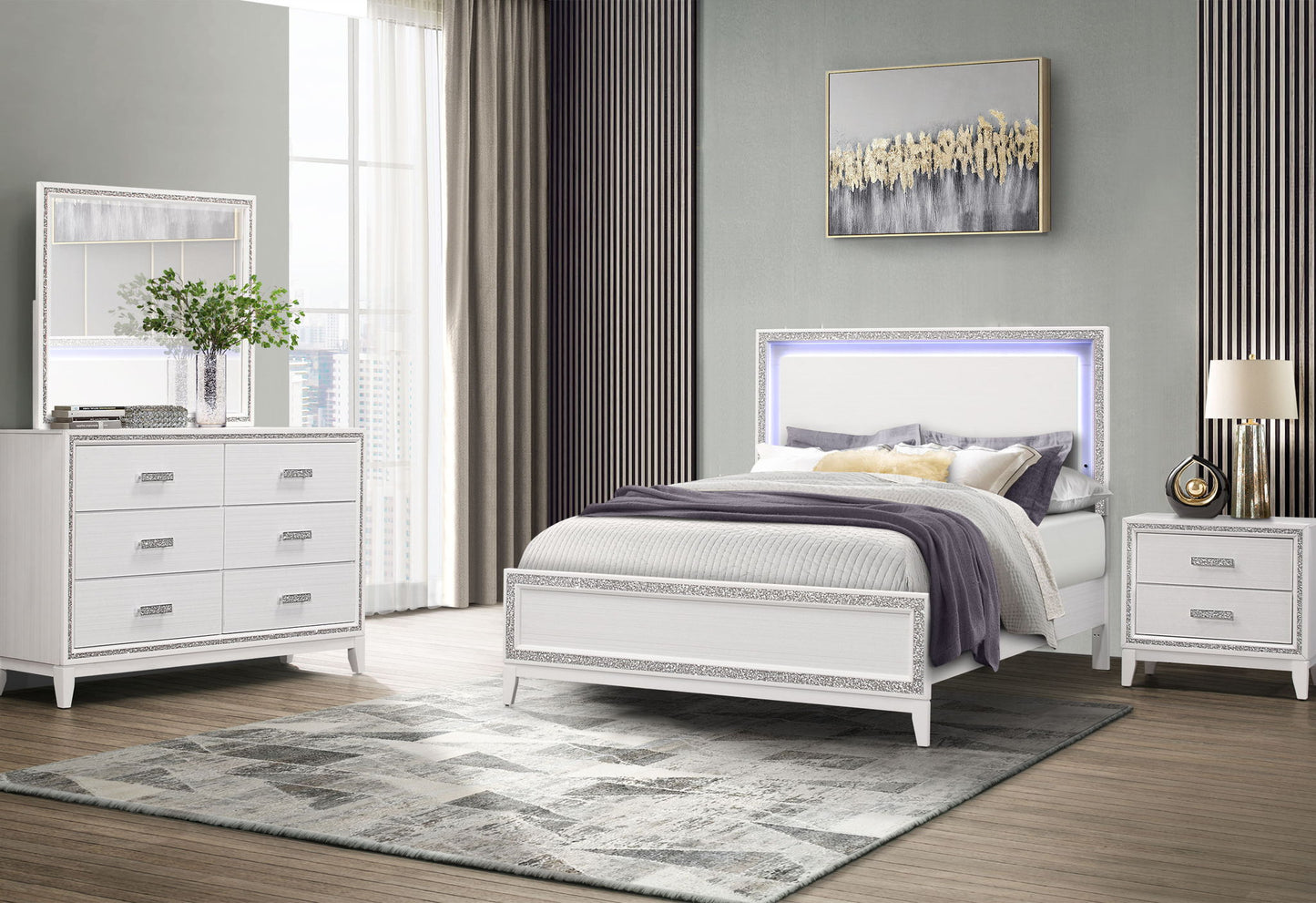 Lily - 4 Piece Queen Bedroom Set (Bed, Dresser, Mirror, Nightstand) - White