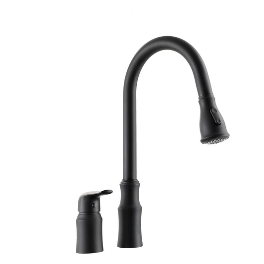 16.9" Kitchen Sink Faucet With Separate Handle And Pull Down Sprayer, Lead Free Brass - Matte Black