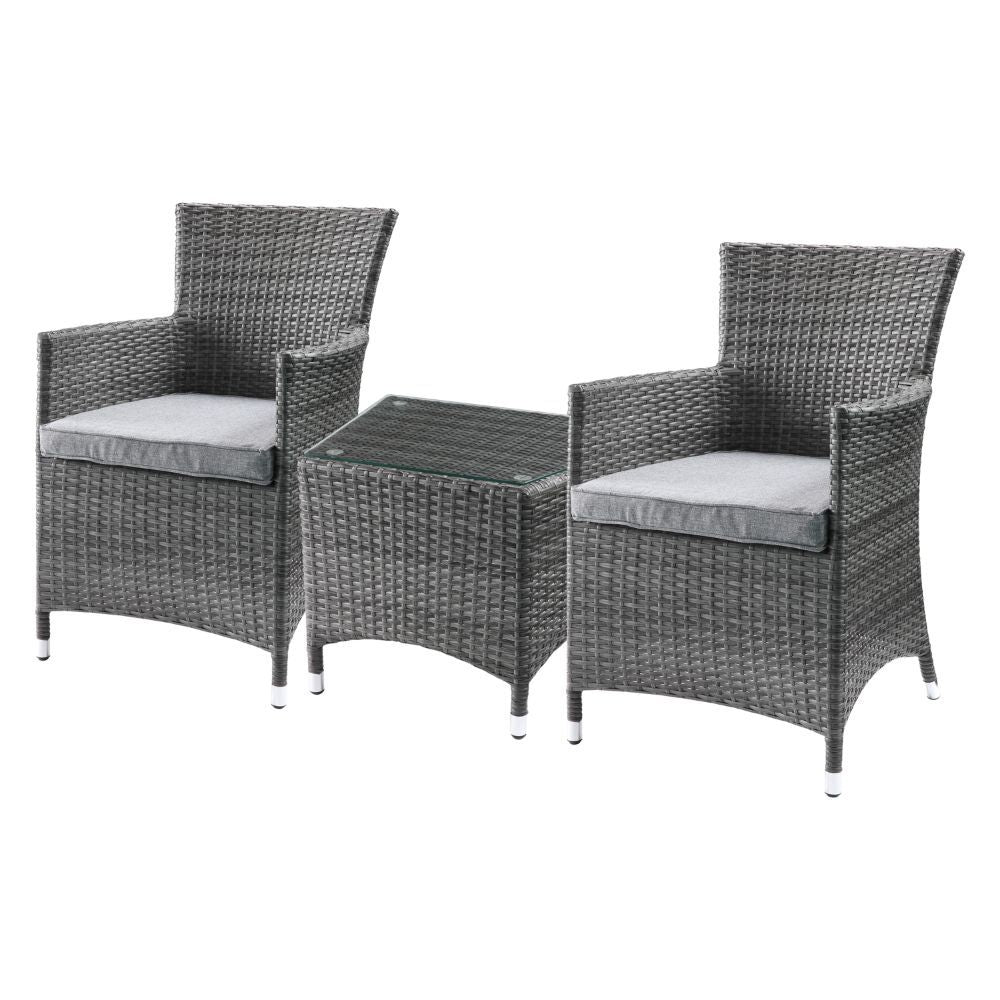 Tashelle - 3 Piece Patio Bistro Set - Gray Fabric & Gray Wicker