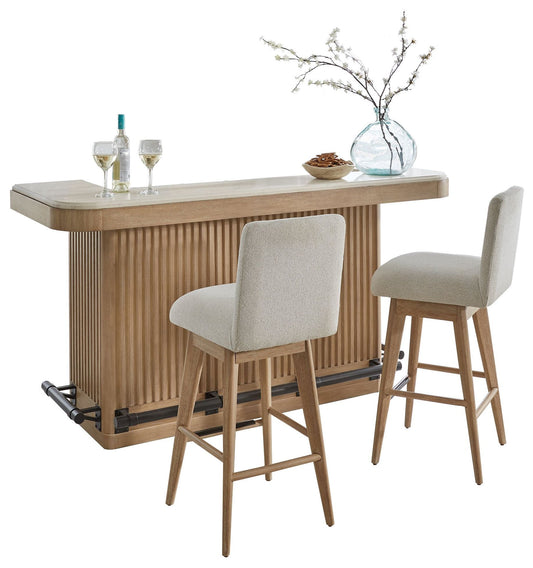 Escape - Dining Bar With 2 Upholstered Swivel Barstools - Glazed Natural Oak / Black Metal Trim