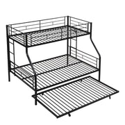 Twin Over Full Modern Metal Bunk Bed With Trundle - Black
