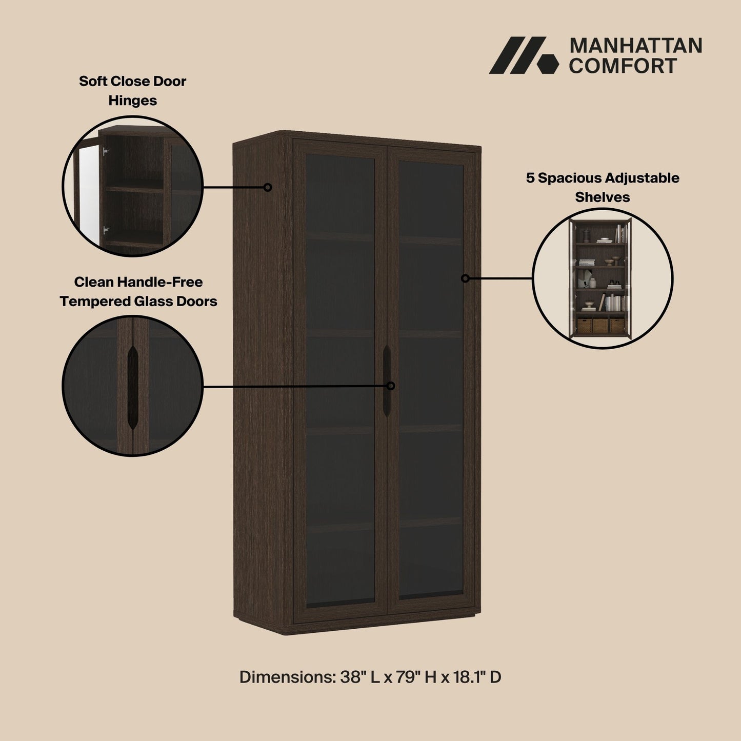 Rivington - Bookcase Cabinet With Glass Doors