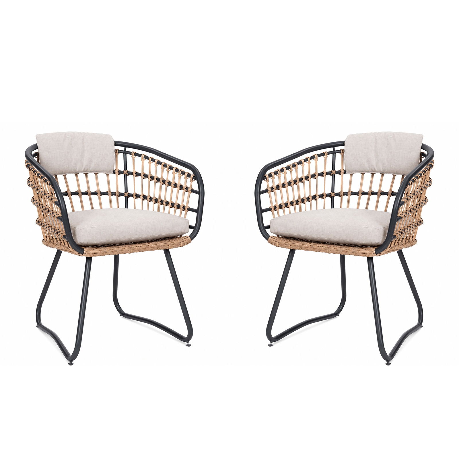 Patio All Weather Armchairs With Cushions (Set of 2) - Beige