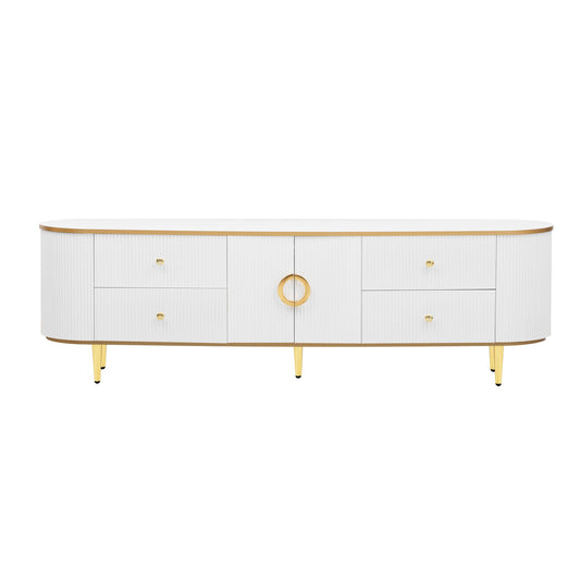 Modern TV Stand For TVs Up To 80", Entertainment Center With 4 Drawers And 1 Cabinet, Wood TV Console Table With And Handles For Living Room - White