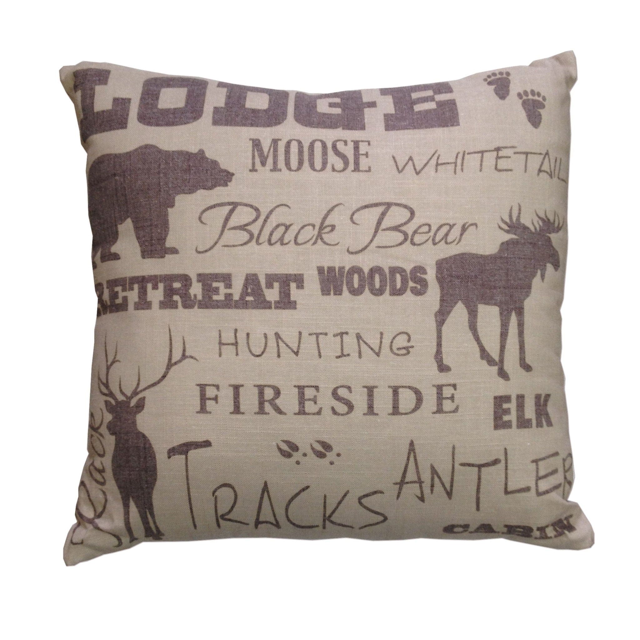 Lodge - Text Collage Decorative Throw Pillow - Multi Color