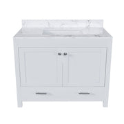 43" Bathroom Vanity With Artificial Marble Carrara Top Set, Multi Functional Bathroom Cabinet With Doors And Drawer - White