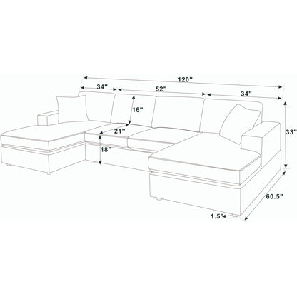3 Piece Corduroy Double Chaise Sectional Sofa