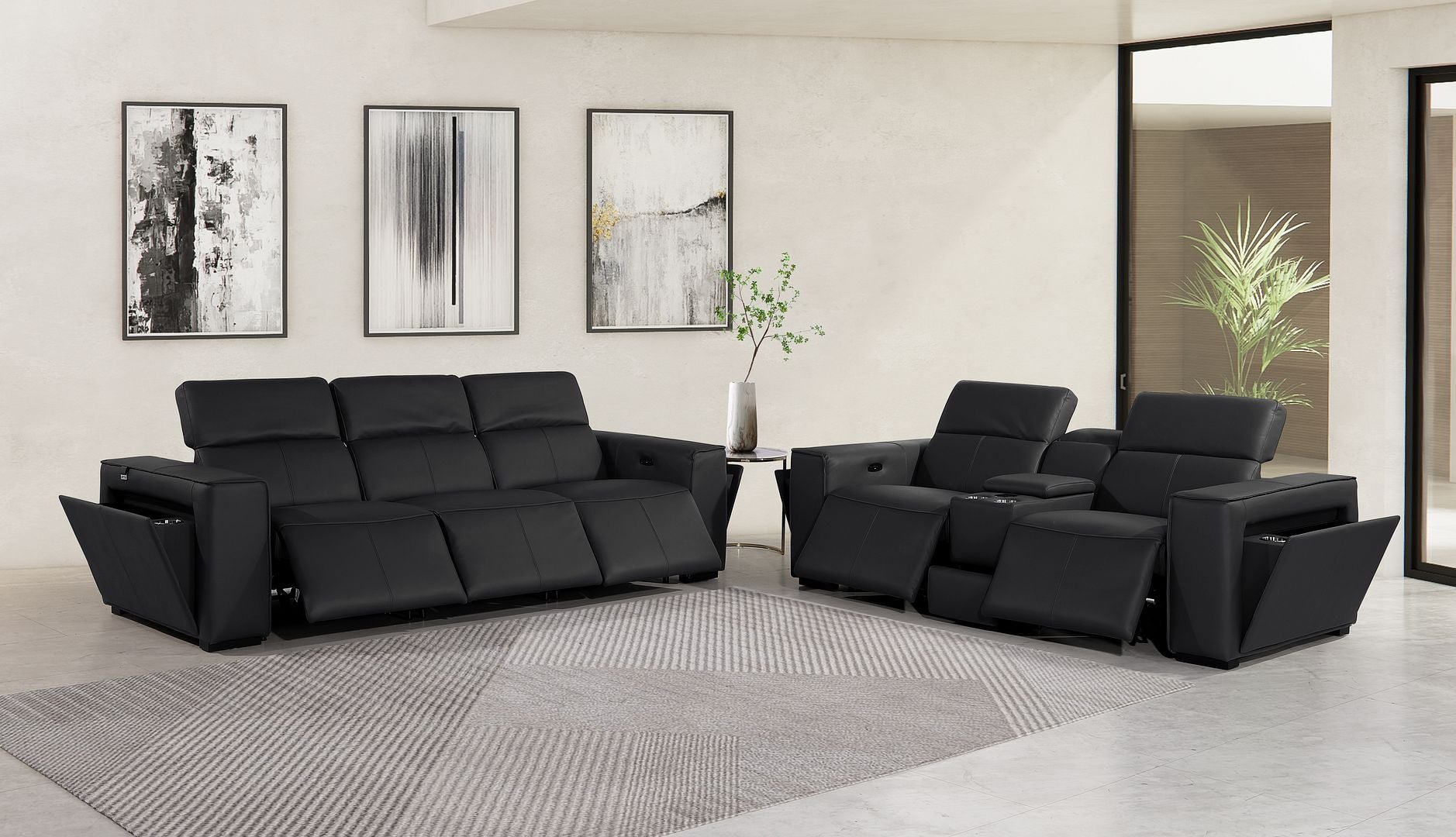 1224 - 6-Piece Modular Power Reclining Sofa And Console Loveseat Set In With 5 Power Recliners & Power Headrests