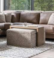 Solana - Square Storage Ottoman With Wood Top Overlay - Gray