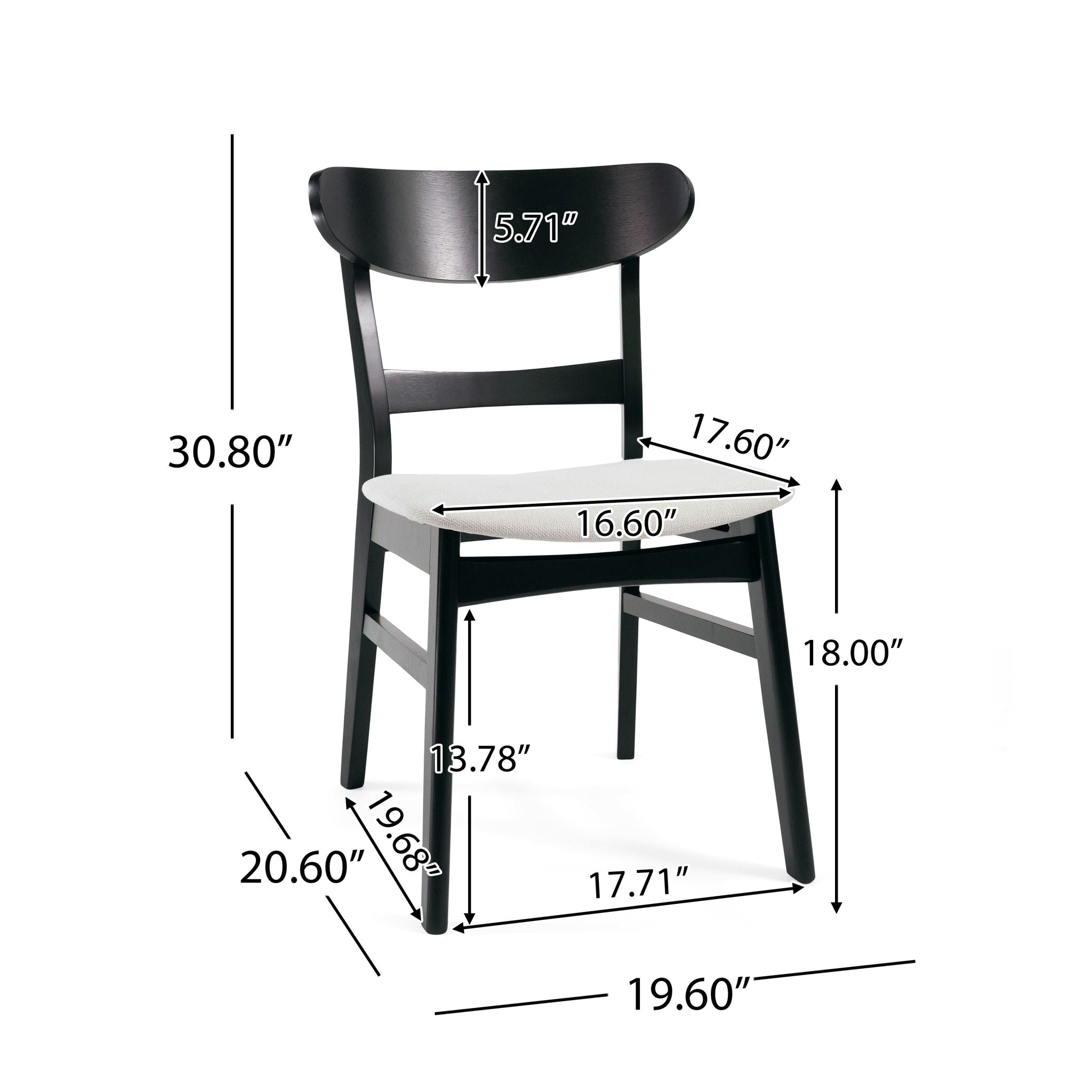 Dining Chairs With Upholstered Seat (Set of 2) - Black / Light Beige