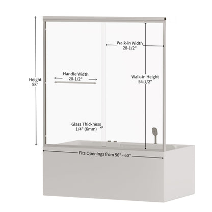 Double Sliding Bathtub Shower Door, Semi Frameless Bypass, 1 / 4" (6Mm) With Explosion - Proof Film, Adjustable Aluminum Alloy Frame