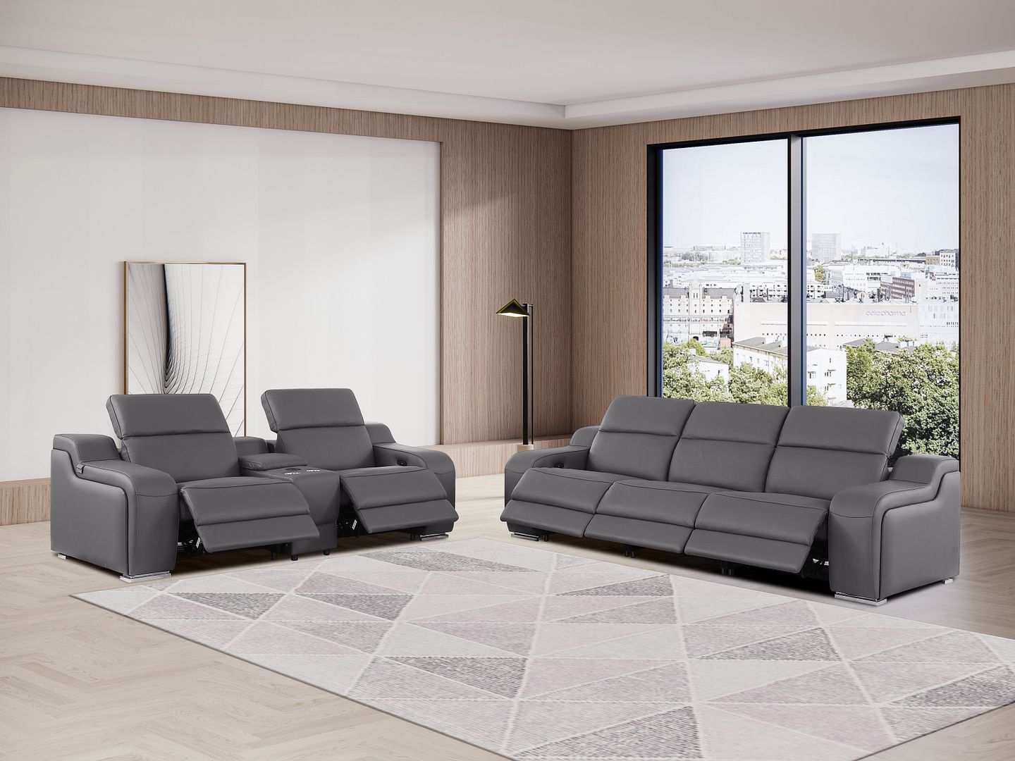 1116 - 6-Piece Modular Power Reclining Sofa And Console Loveseat Set In With 5 Power Recliners & Power Headrests