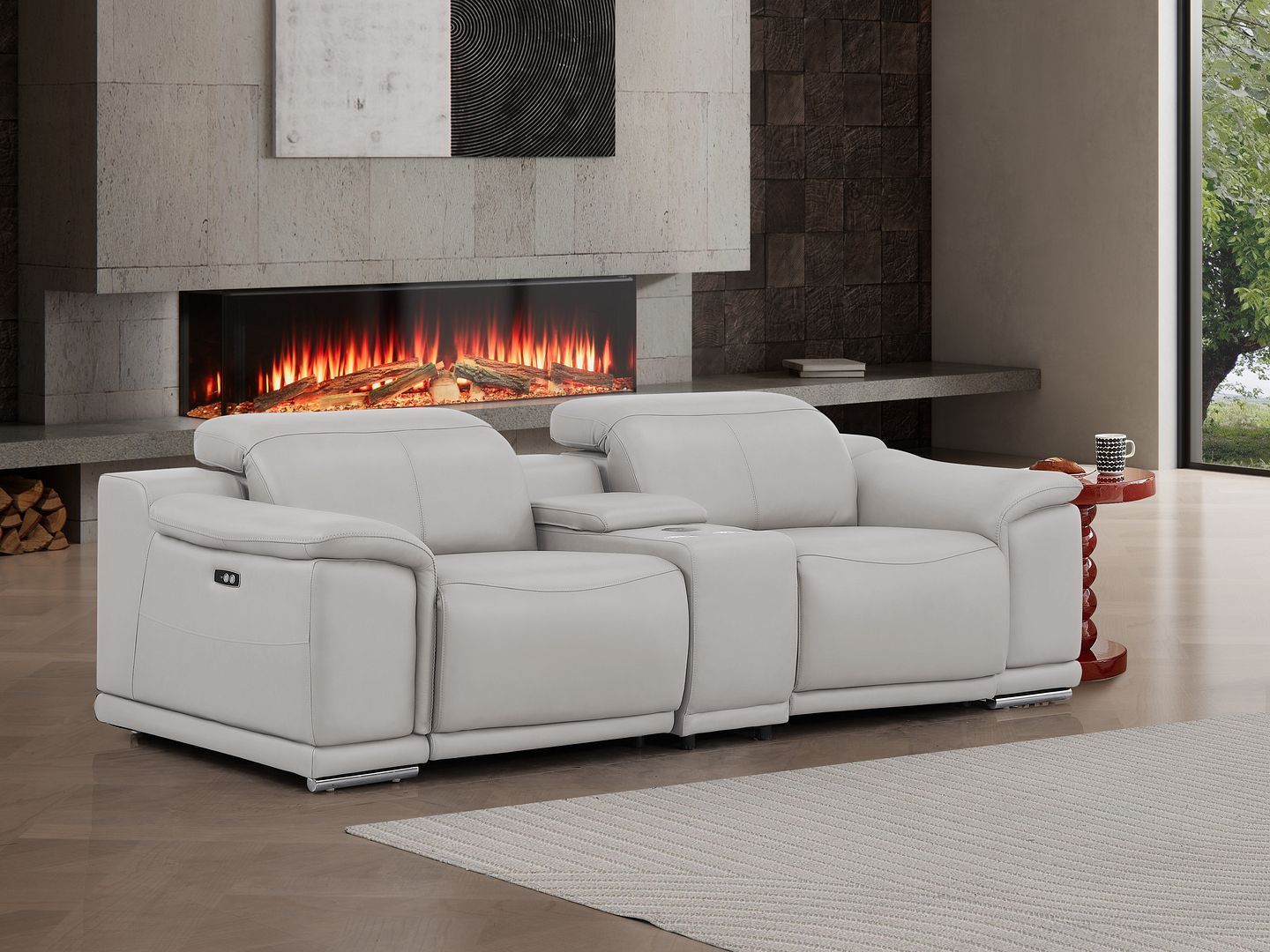 2679 - Genuine Leather Console Loveseat With Dual Power Recliners