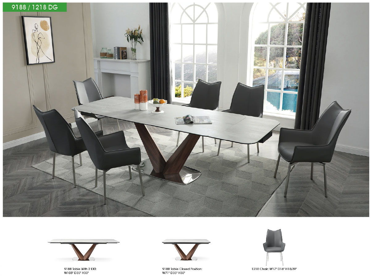 9188 - Dining Table With Extensions - White