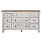 Heartland - 9 Drawer Dresser - Antique White / Tobacco Tops