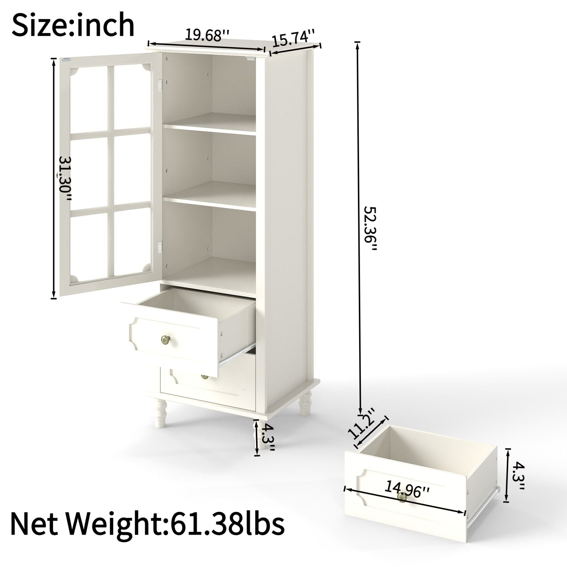 Minimalism Buffet Cabinet With Glass Doors And Double Drawer