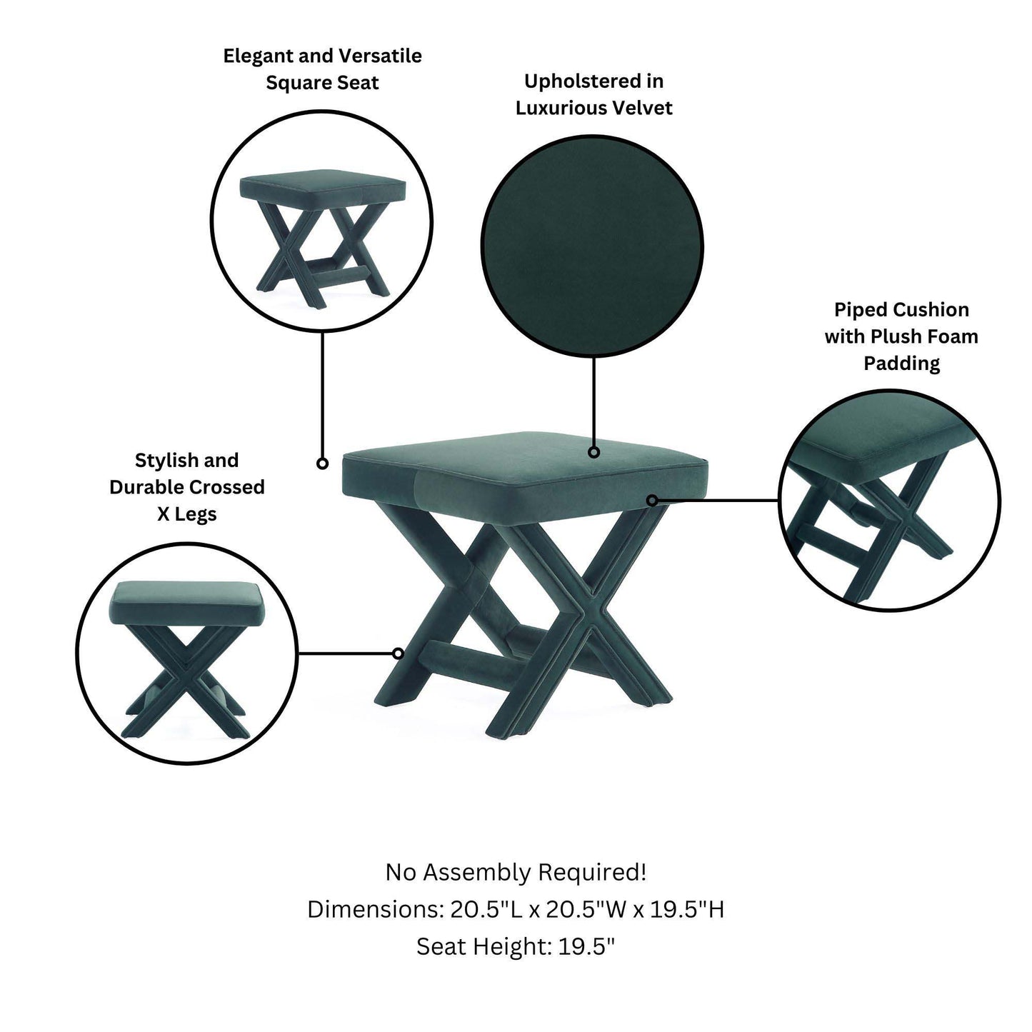 Abigail - Accent Bench With Piped Cushion