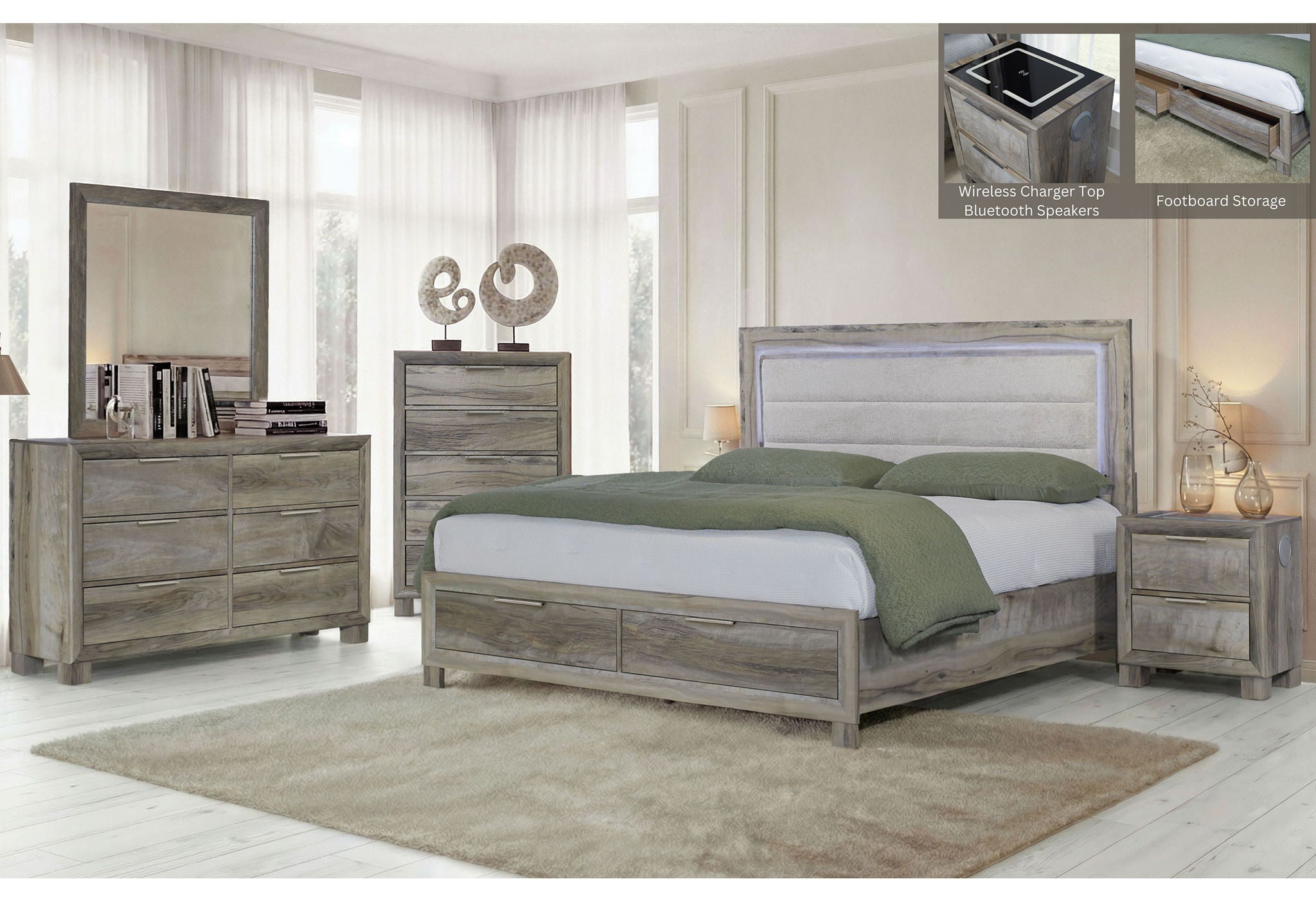 Callie - 5 Piece King Bedroom Set (Bed, Dresser & Mirror, Nightstand, Chest) - Brown