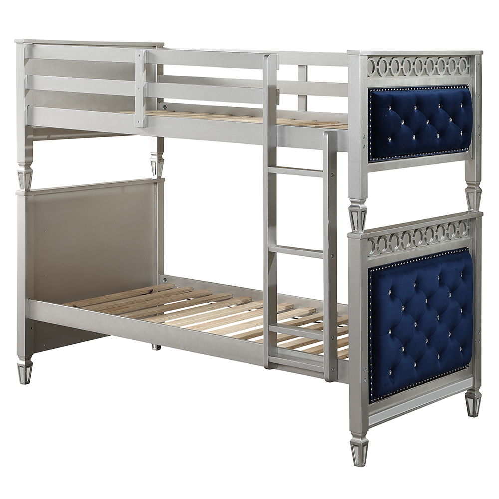Varian - Twin Over Twin Bunk Bed - Blue Velvet & Silver