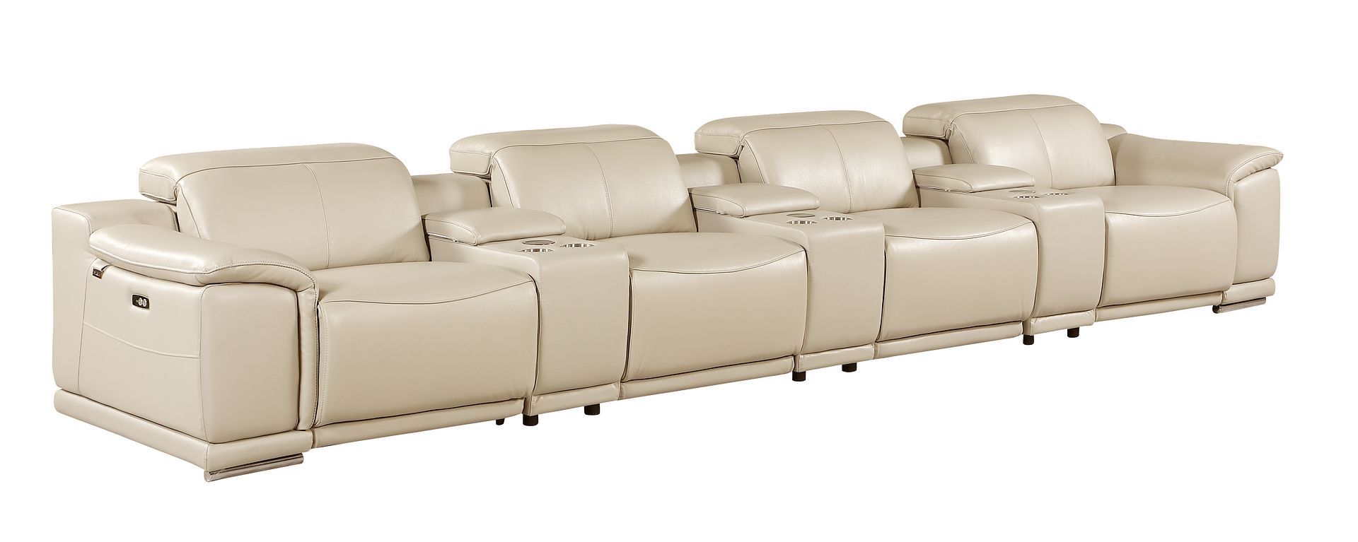 9762 - 7-Piece Italian Top Grain Leather Power Reclining Sofa With 4 Power Recliners - Beige