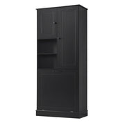 Modern Tall Storage Cabinet With Adjustable Shelves, Flip-Out Basket & Enclosed Doors