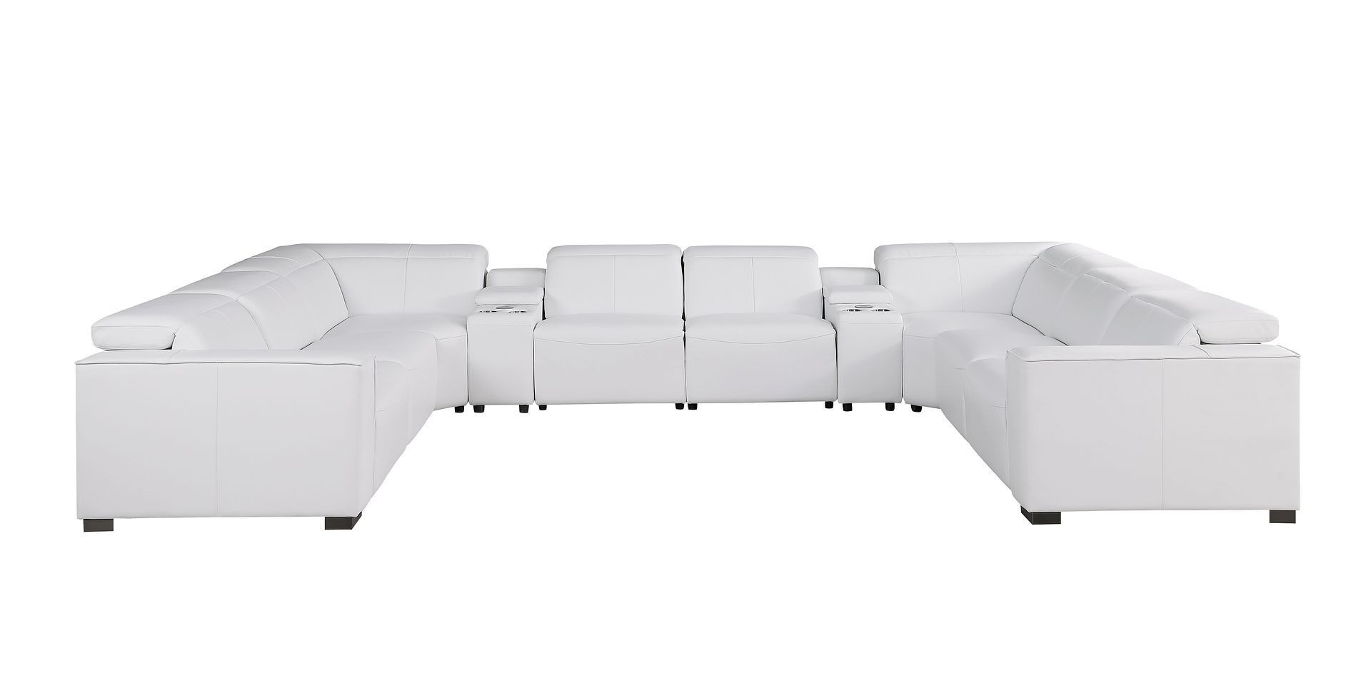 1208 - 10 Piece U Shaped Leather Sectional With 4 Power Recliners & Power Headrest