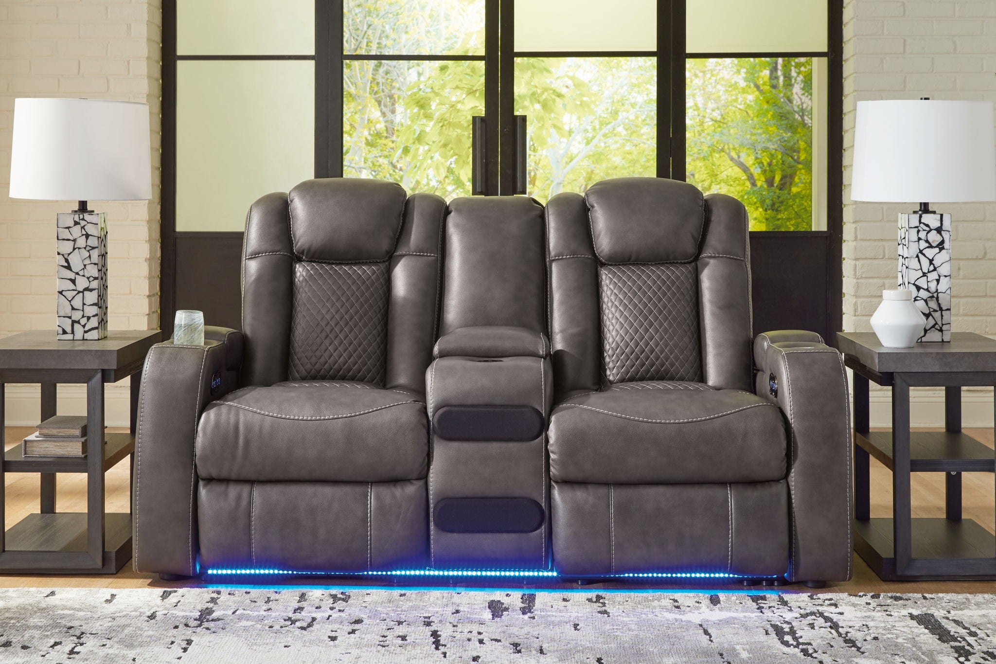 Fyne-dyme Power Reclining Loveseat With Console/Adj Hdrst - Thumbnail 2
