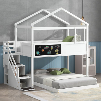 House Style Bunk Bed With Storage Staircase And Blackboard